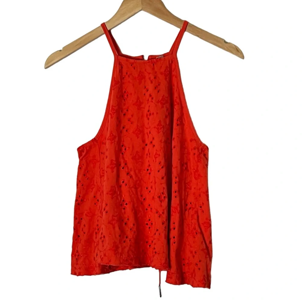 Free People | Dream Date orange cutaway eyelet lace back tank top size m…